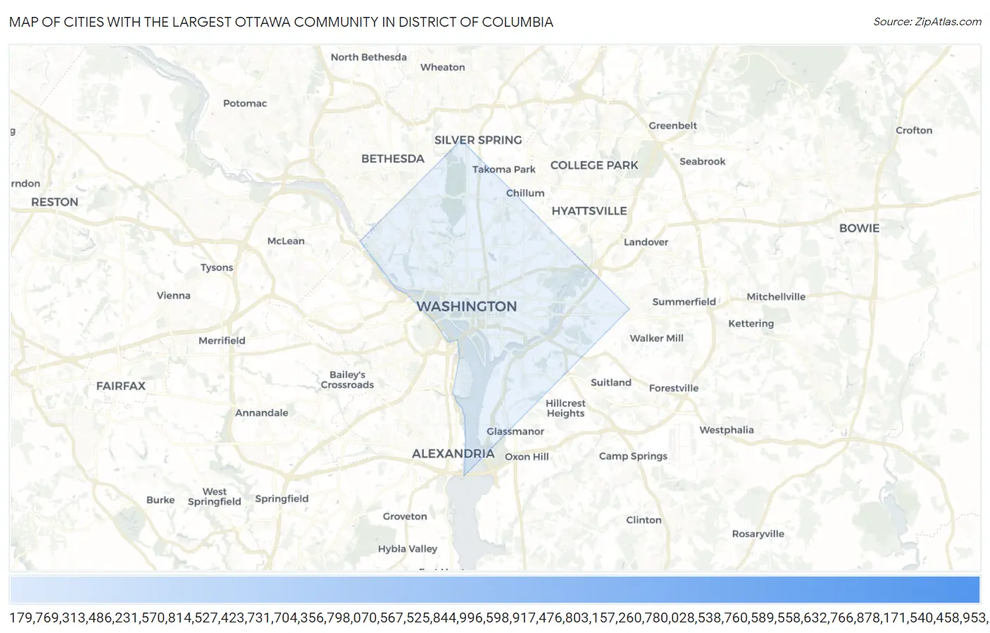 Cities with the Largest Ottawa Community in District Of Columbia Map