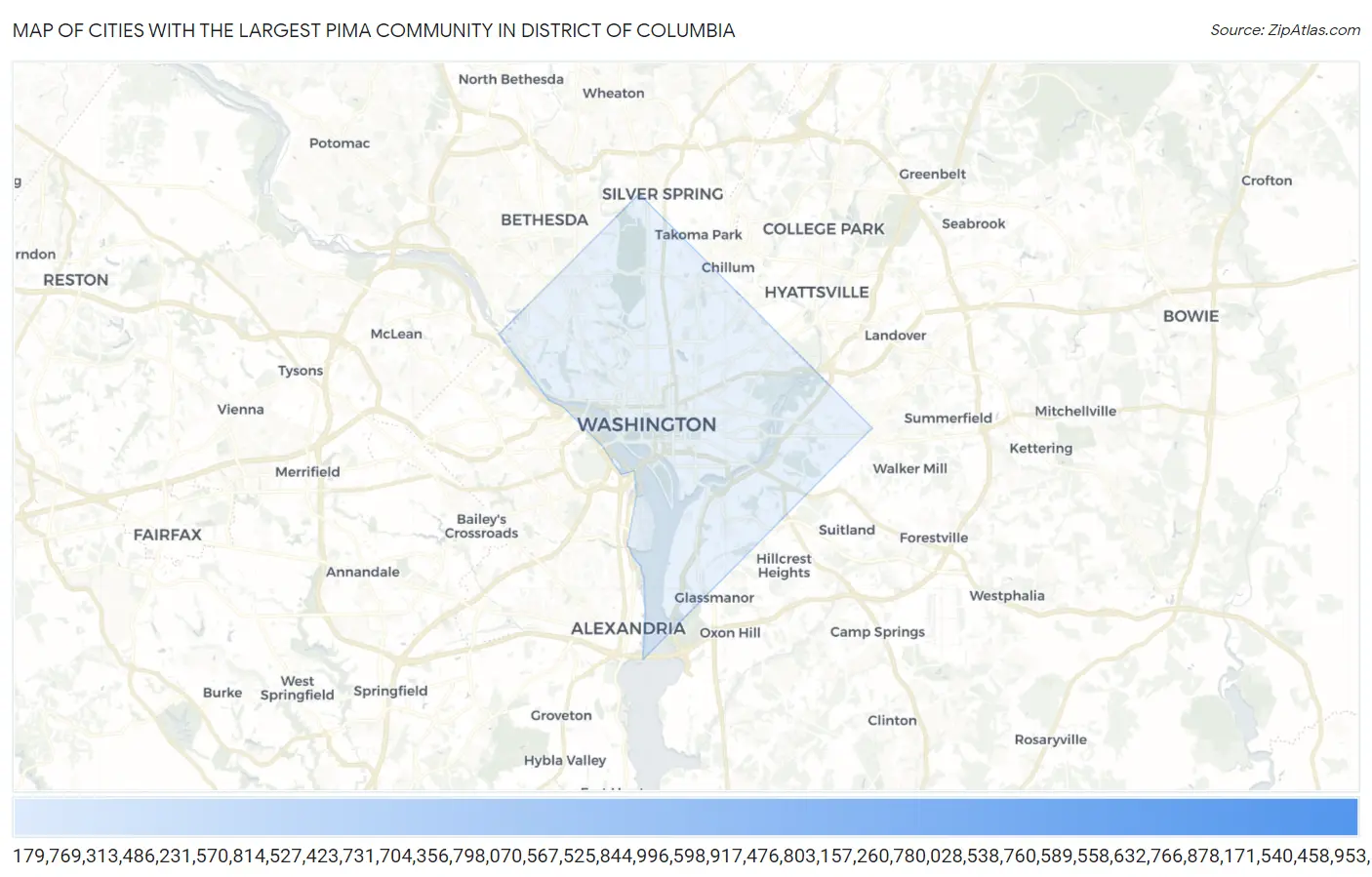 Cities with the Largest Pima Community in District Of Columbia Map