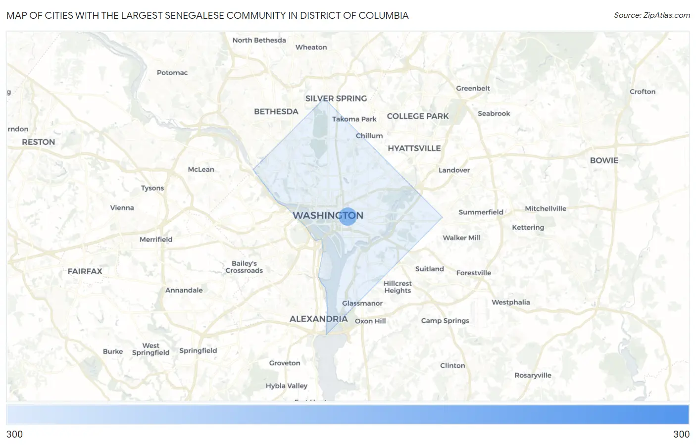 Cities with the Largest Senegalese Community in District Of Columbia Map