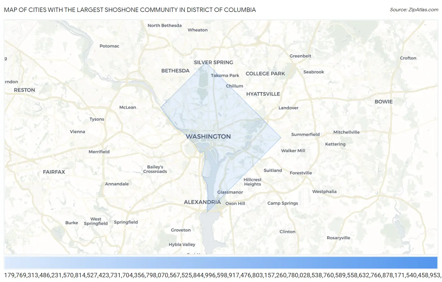 Cities with the Largest Shoshone Community in District Of Columbia Map