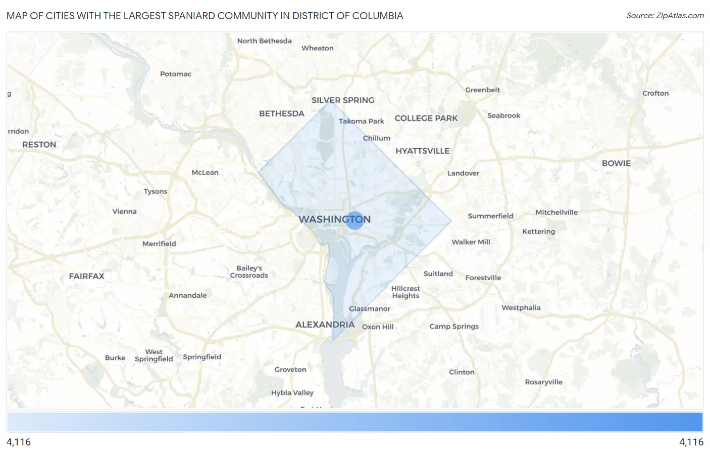 Cities with the Largest Spaniard Community in District Of Columbia Map