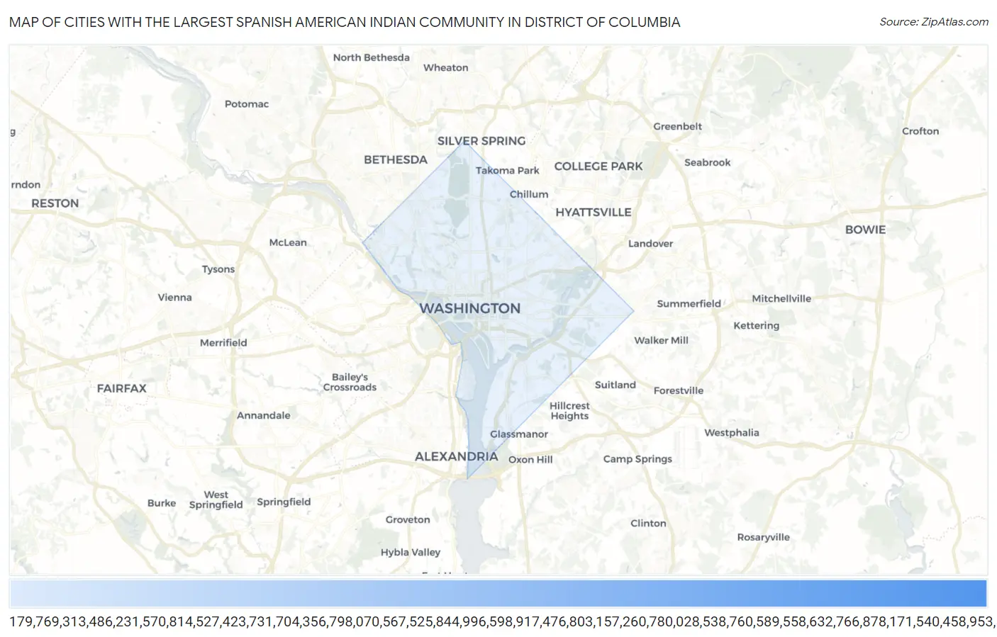 Cities with the Largest Spanish American Indian Community in District Of Columbia Map
