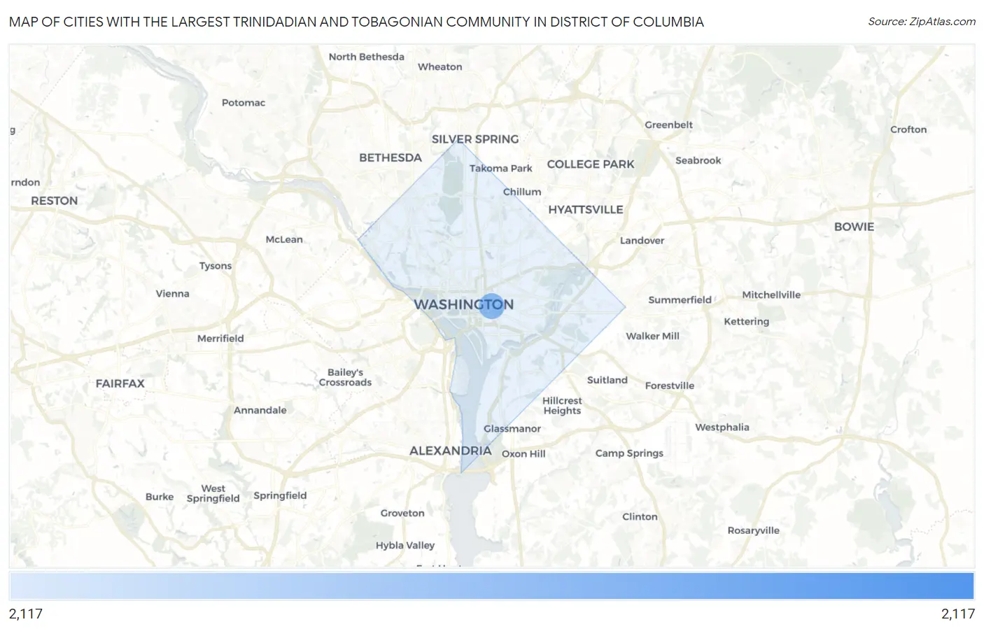 Cities with the Largest Trinidadian and Tobagonian Community in District Of Columbia Map