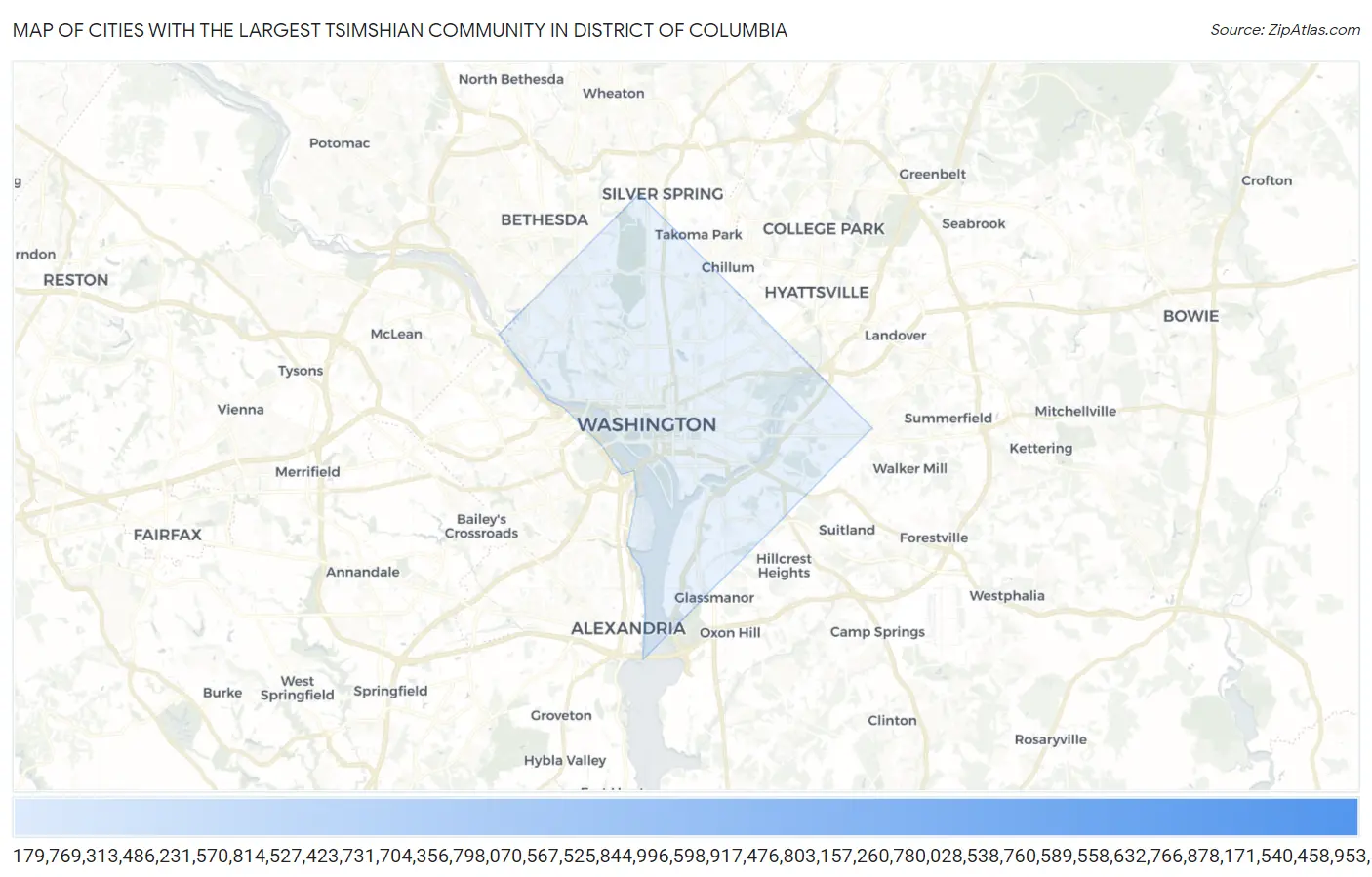 Cities with the Largest Tsimshian Community in District Of Columbia Map