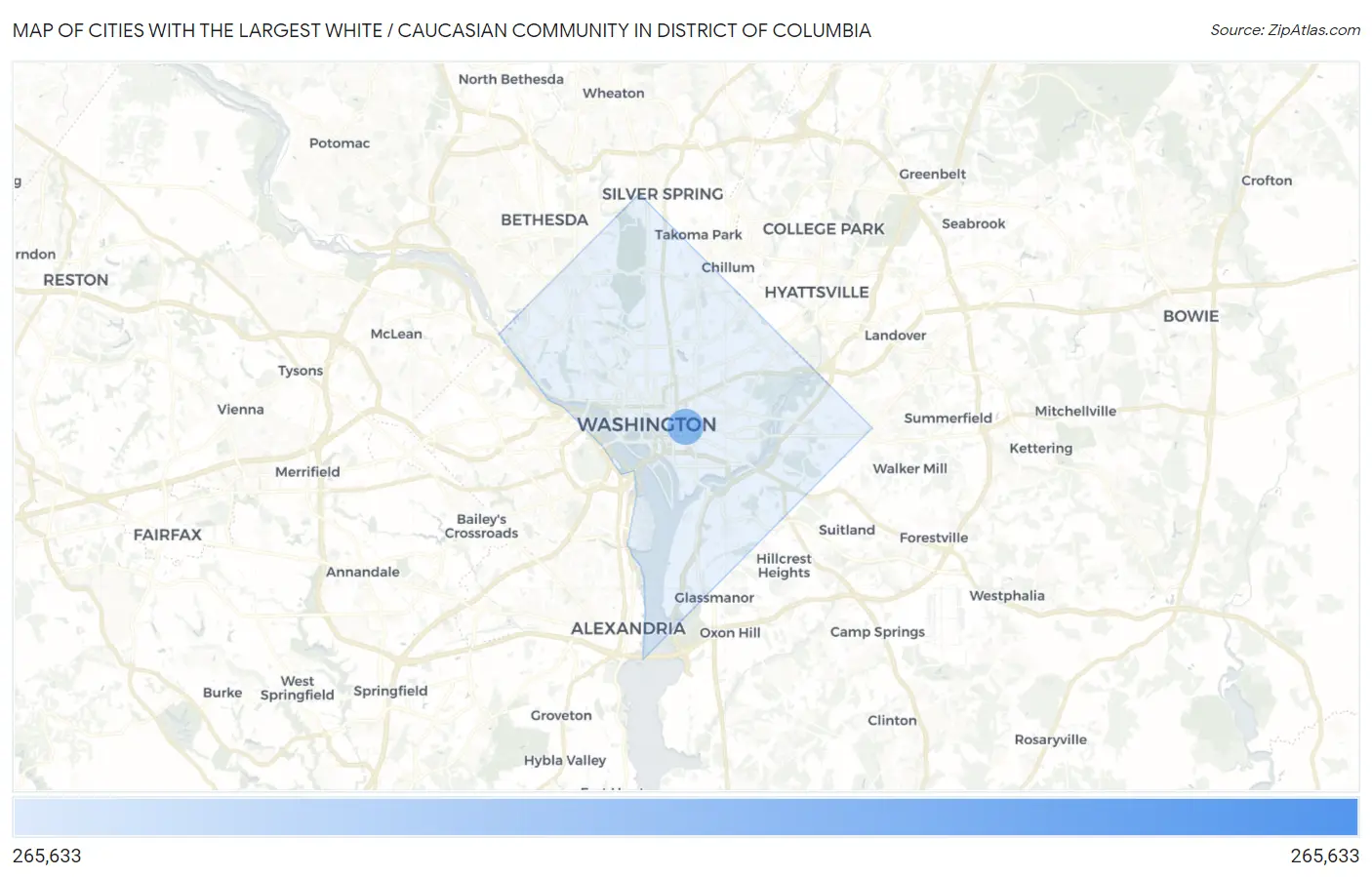 Cities with the Largest White / Caucasian Community in District Of Columbia Map