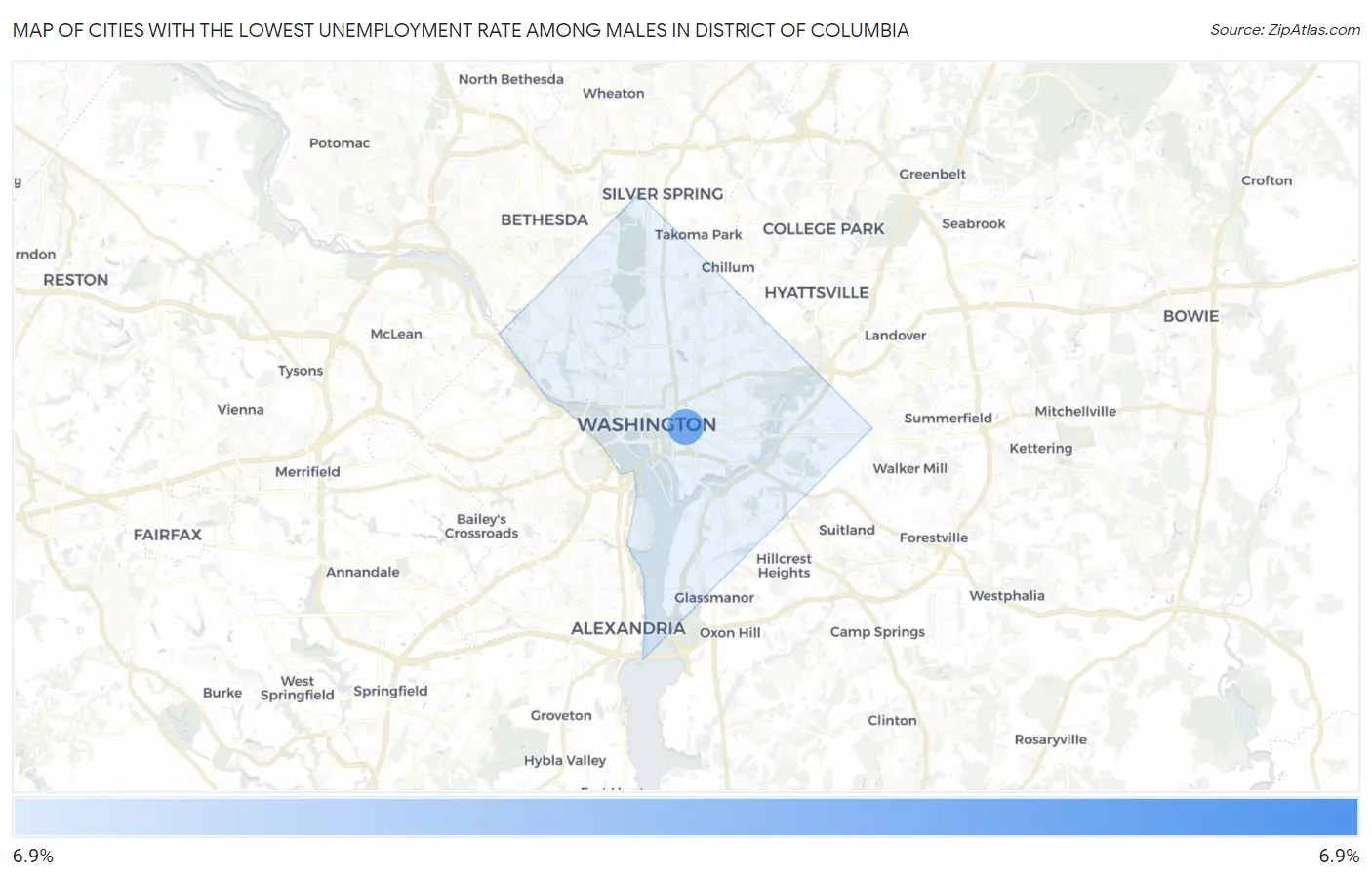 Cities with the Lowest Unemployment Rate Among Males in District Of Columbia Map