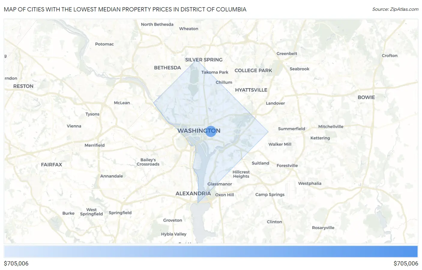 Cities with the Lowest Median Property Prices in District Of Columbia Map