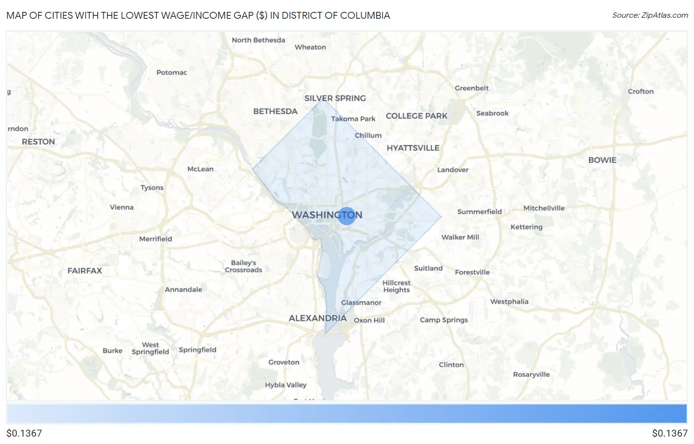 Cities with the Lowest Wage/Income Gap ($) in District Of Columbia Map