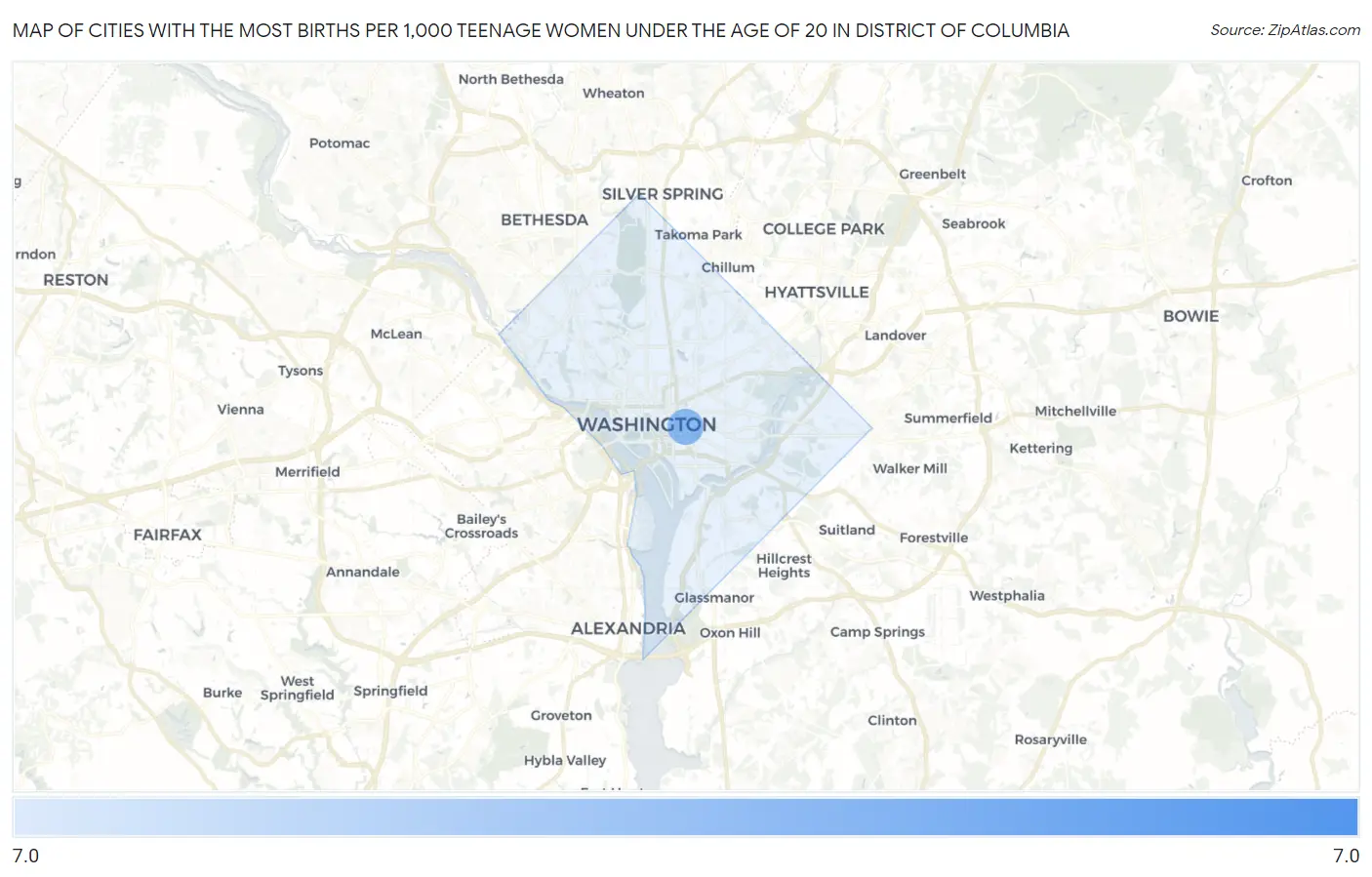 Cities with the Most Births per 1,000 Teenage Women Under the Age of 20 in District Of Columbia Map
