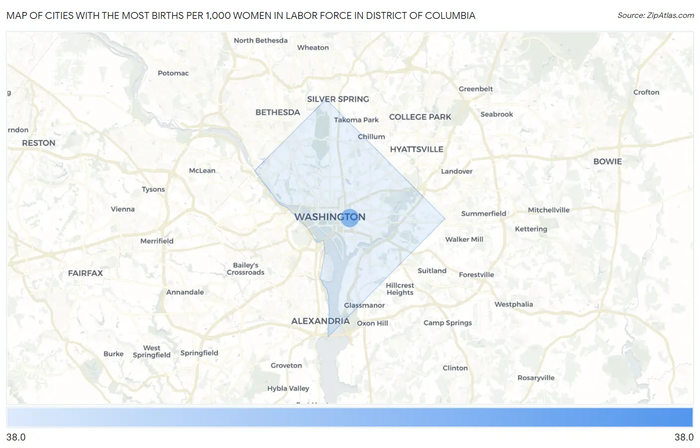 Cities with the Most Births per 1,000 Women in Labor Force in District Of Columbia Map