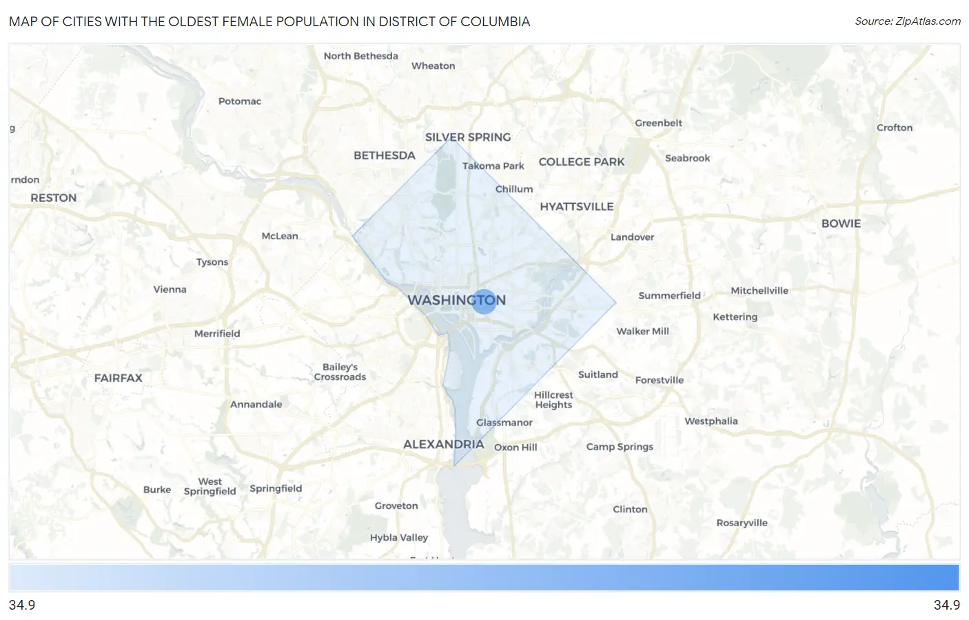Cities with the Oldest Female Population in District Of Columbia Map