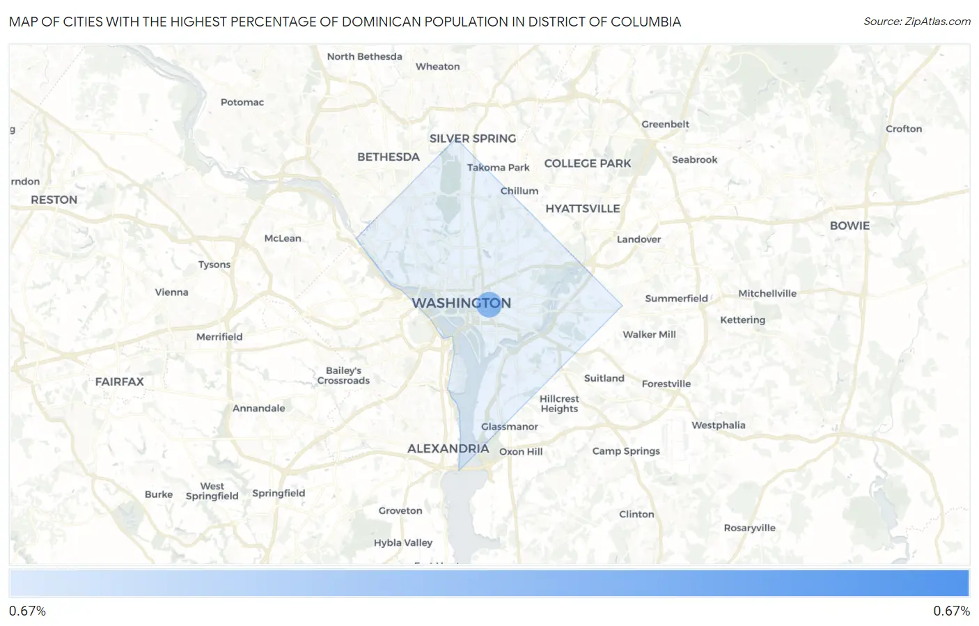 Cities with the Highest Percentage of Dominican Population in District Of Columbia Map