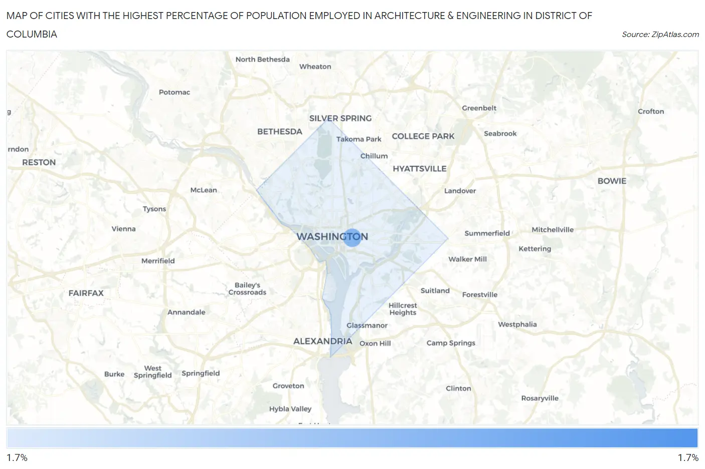 Cities with the Highest Percentage of Population Employed in Architecture & Engineering in District Of Columbia Map