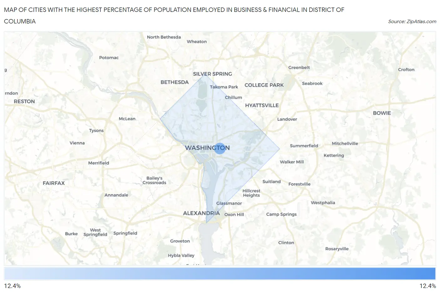 Cities with the Highest Percentage of Population Employed in Business & Financial in District Of Columbia Map