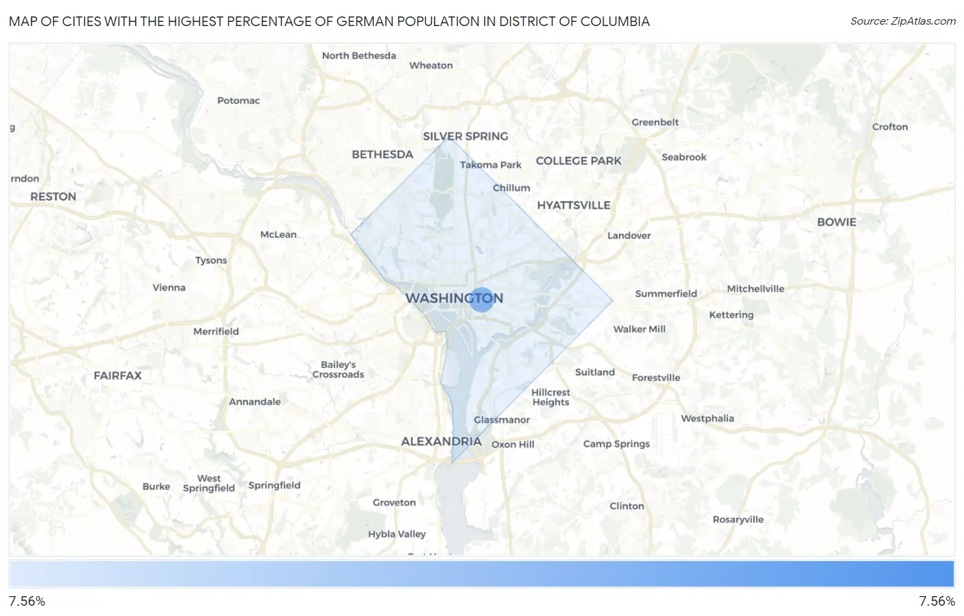 Cities with the Highest Percentage of German Population in District Of Columbia Map