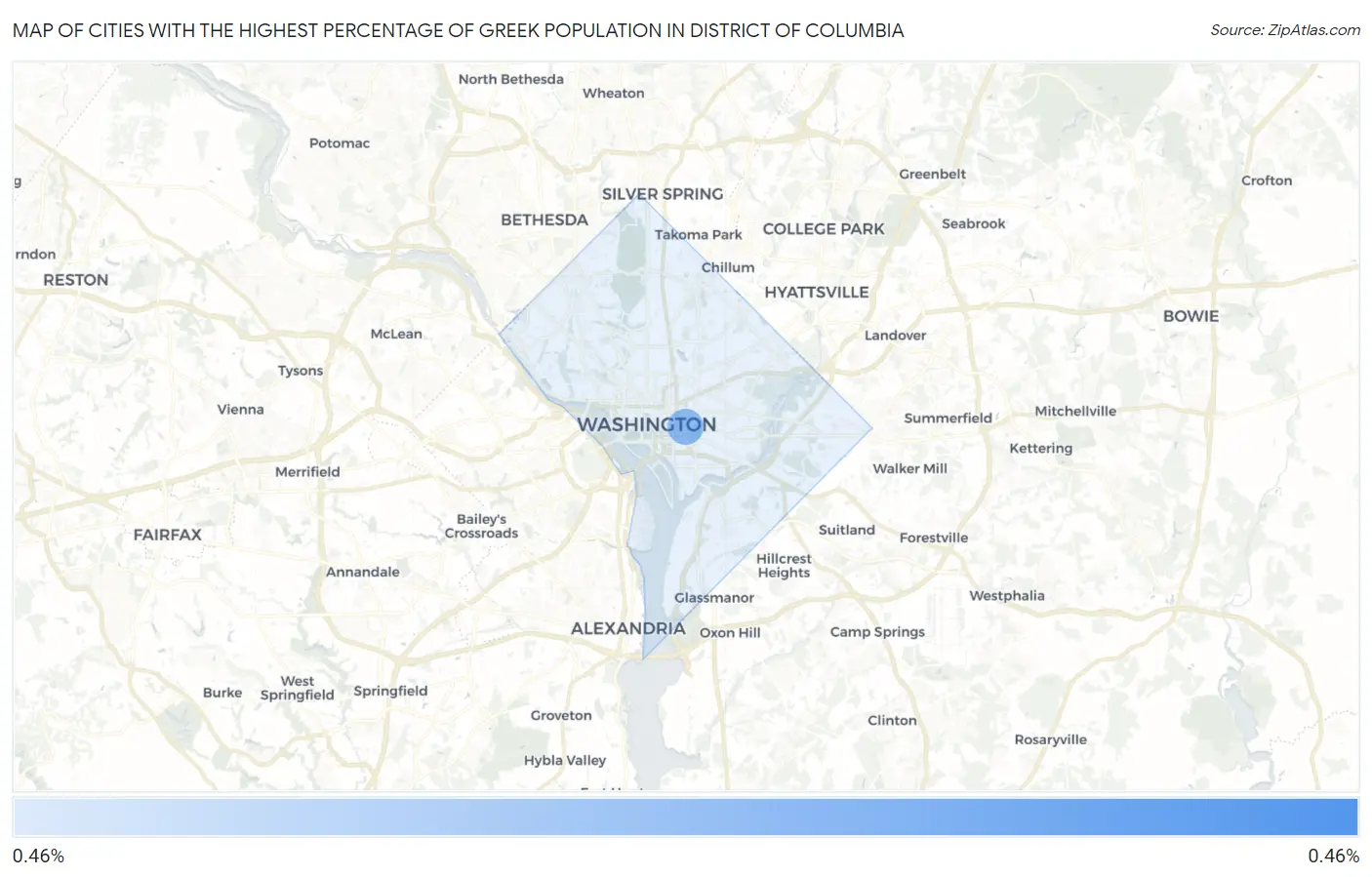 Cities with the Highest Percentage of Greek Population in District Of Columbia Map