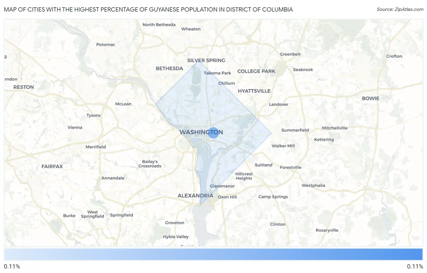 Cities with the Highest Percentage of Guyanese Population in District Of Columbia Map