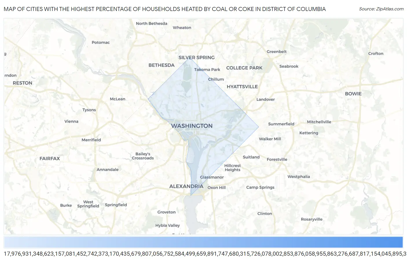 Cities with the Highest Percentage of Households Heated by Coal or Coke in District Of Columbia Map