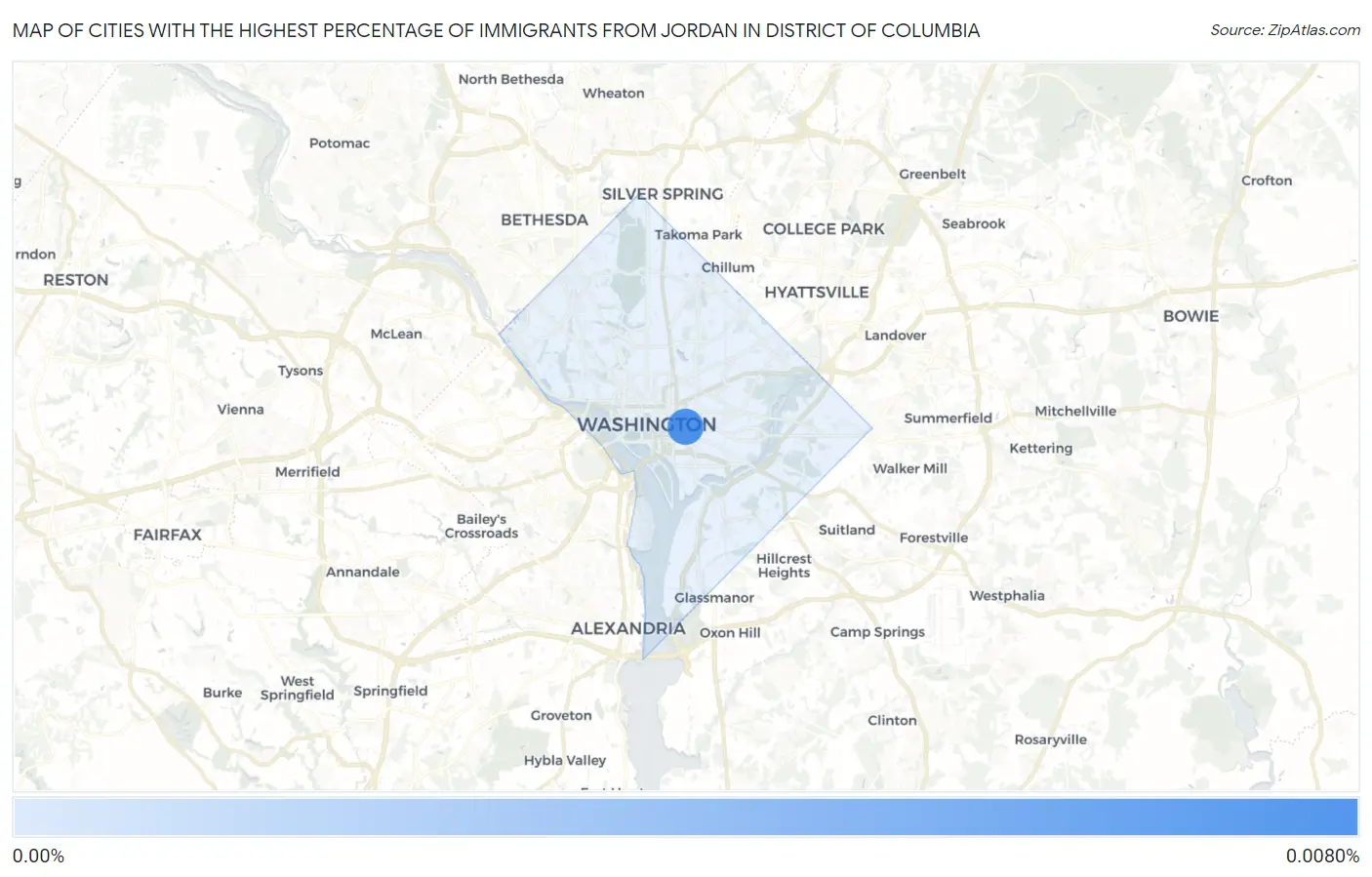 Cities with the Highest Percentage of Immigrants from Jordan in District Of Columbia Map