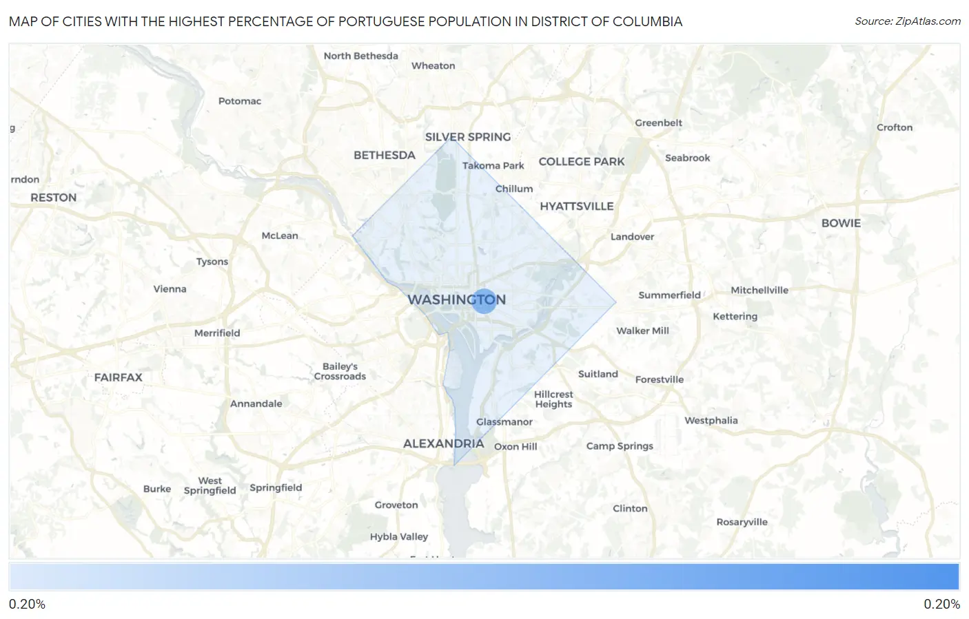 Cities with the Highest Percentage of Portuguese Population in District Of Columbia Map