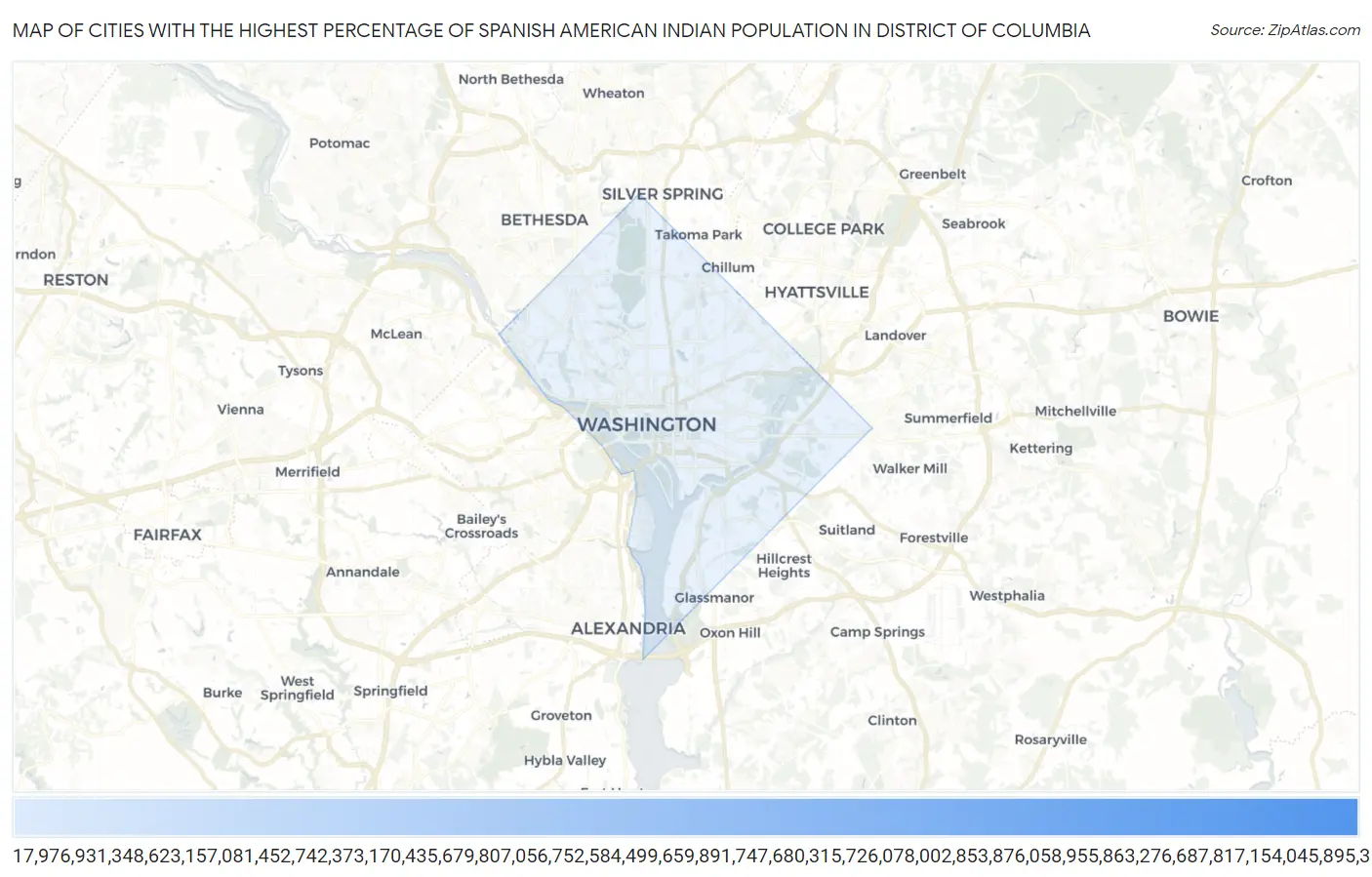 Cities with the Highest Percentage of Spanish American Indian Population in District Of Columbia Map