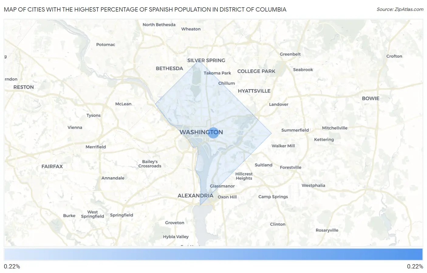 Cities with the Highest Percentage of Spanish Population in District Of Columbia Map