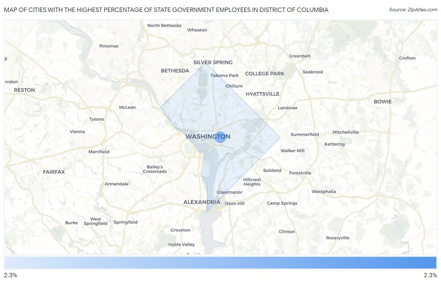 Cities with the Highest Percentage of State Government Employees in District Of Columbia Map