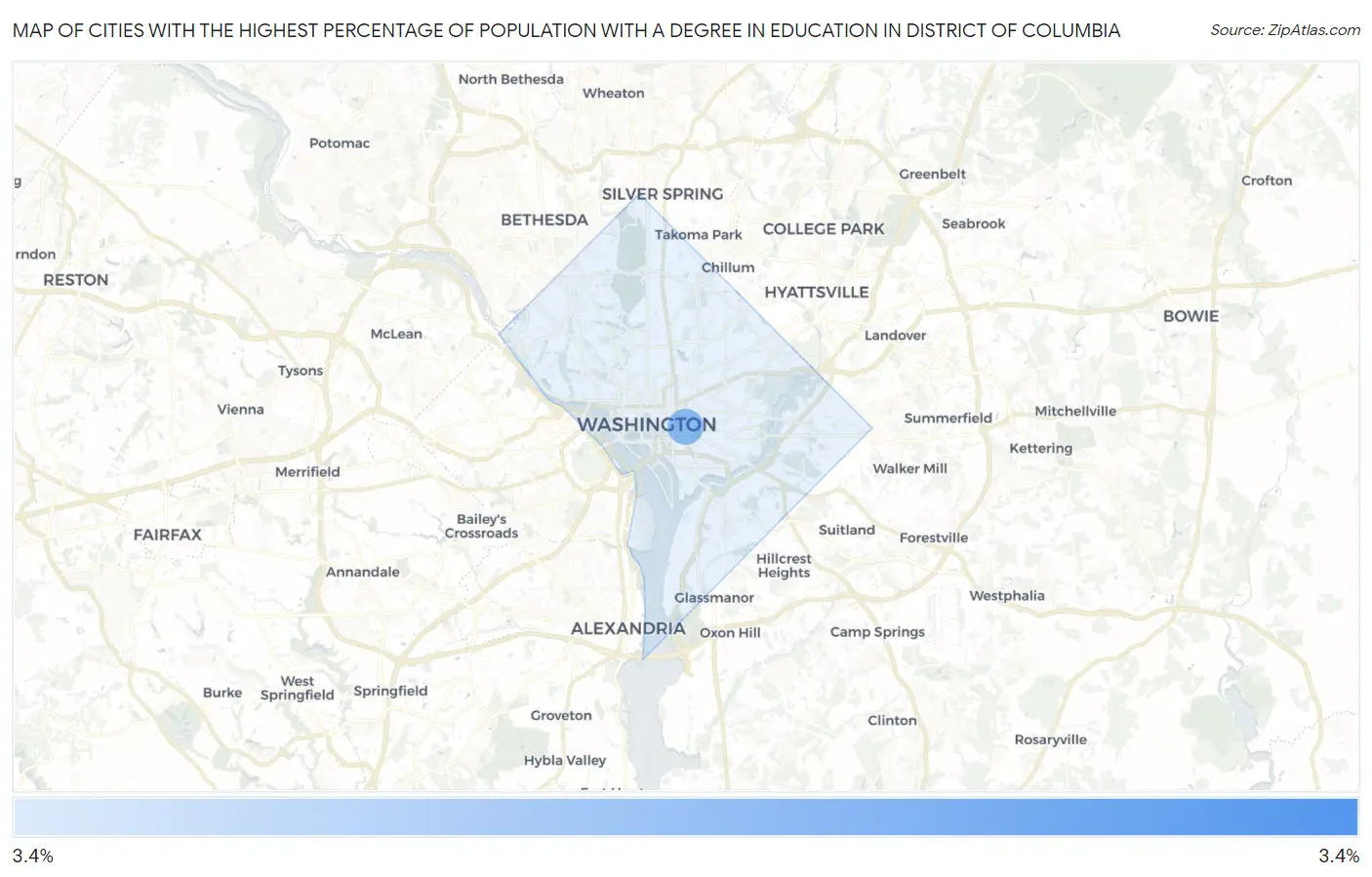 Cities with the Highest Percentage of Population with a Degree in Education in District Of Columbia Map
