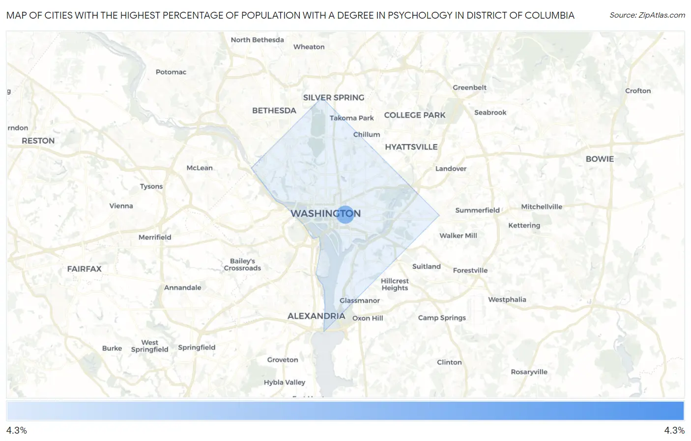 Cities with the Highest Percentage of Population with a Degree in Psychology in District Of Columbia Map