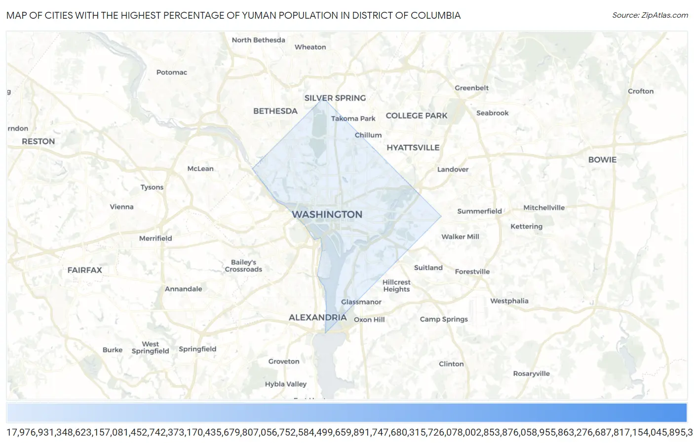 Cities with the Highest Percentage of Yuman Population in District Of Columbia Map
