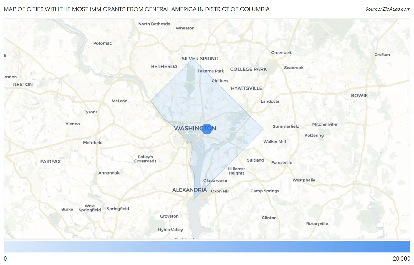 Cities with the Most Immigrants from Central America in District Of Columbia Map