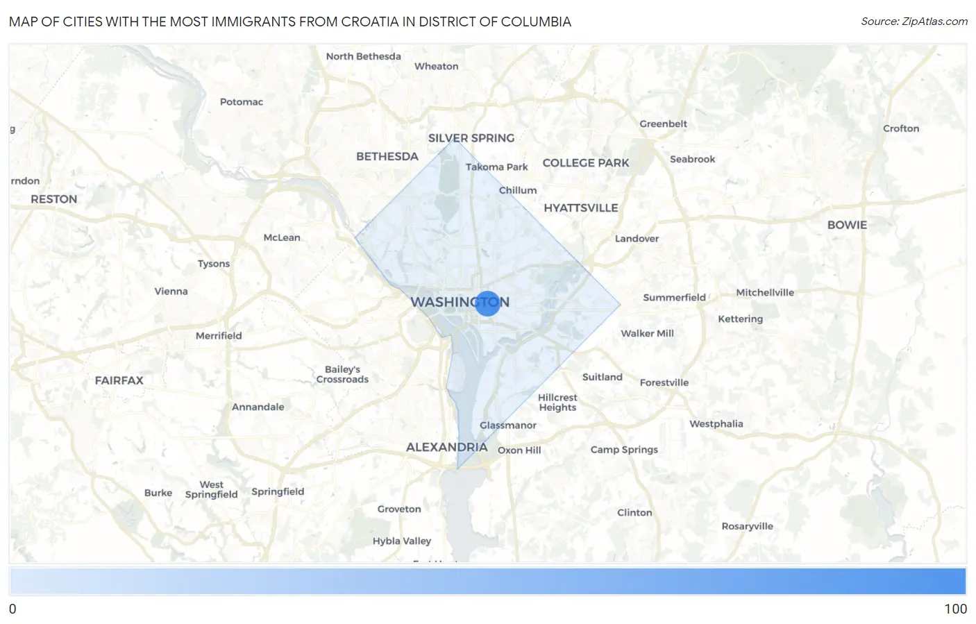 Cities with the Most Immigrants from Croatia in District Of Columbia Map