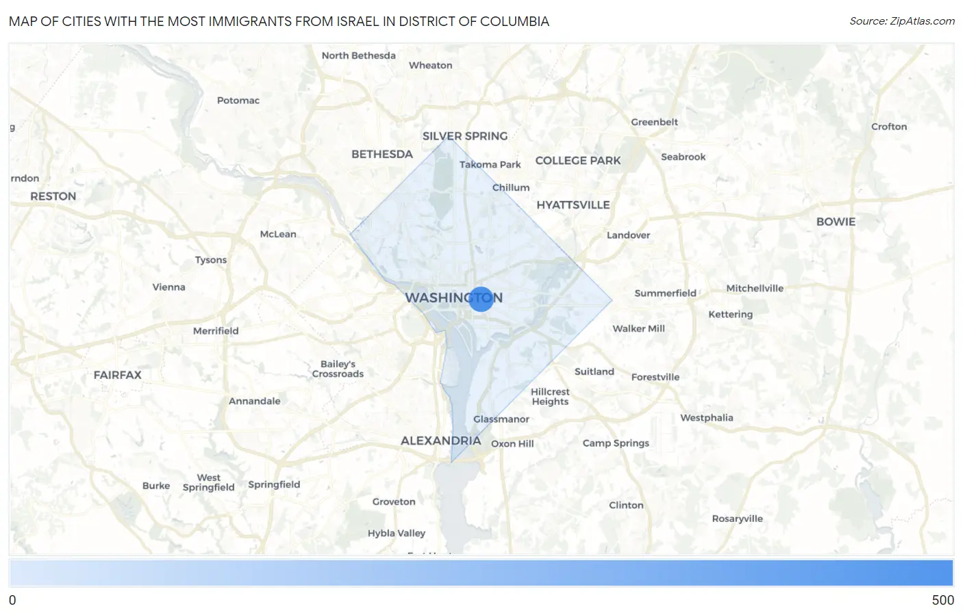 Cities with the Most Immigrants from Israel in District Of Columbia Map