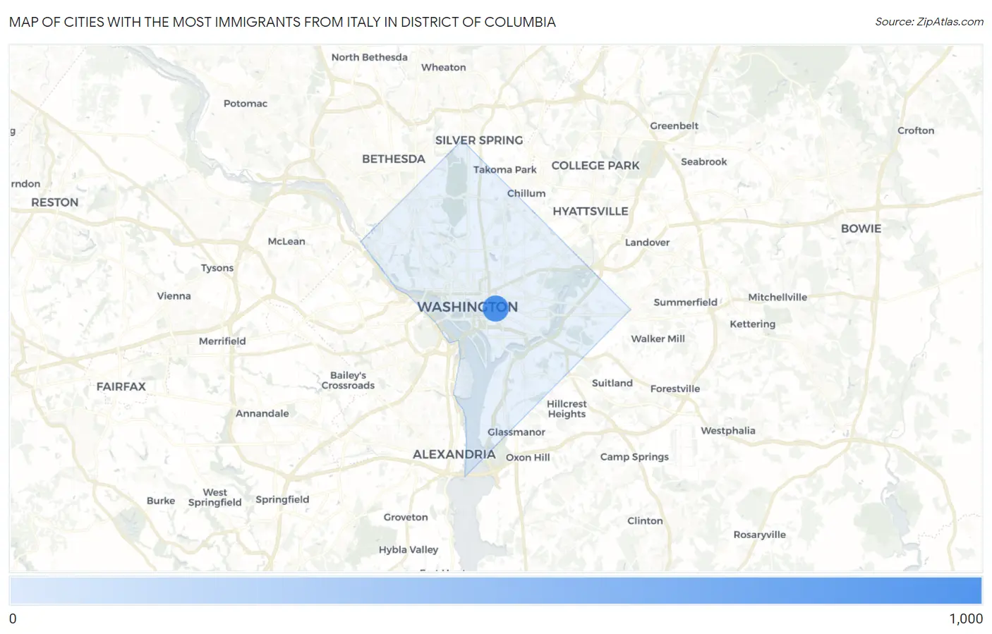 Cities with the Most Immigrants from Italy in District Of Columbia Map