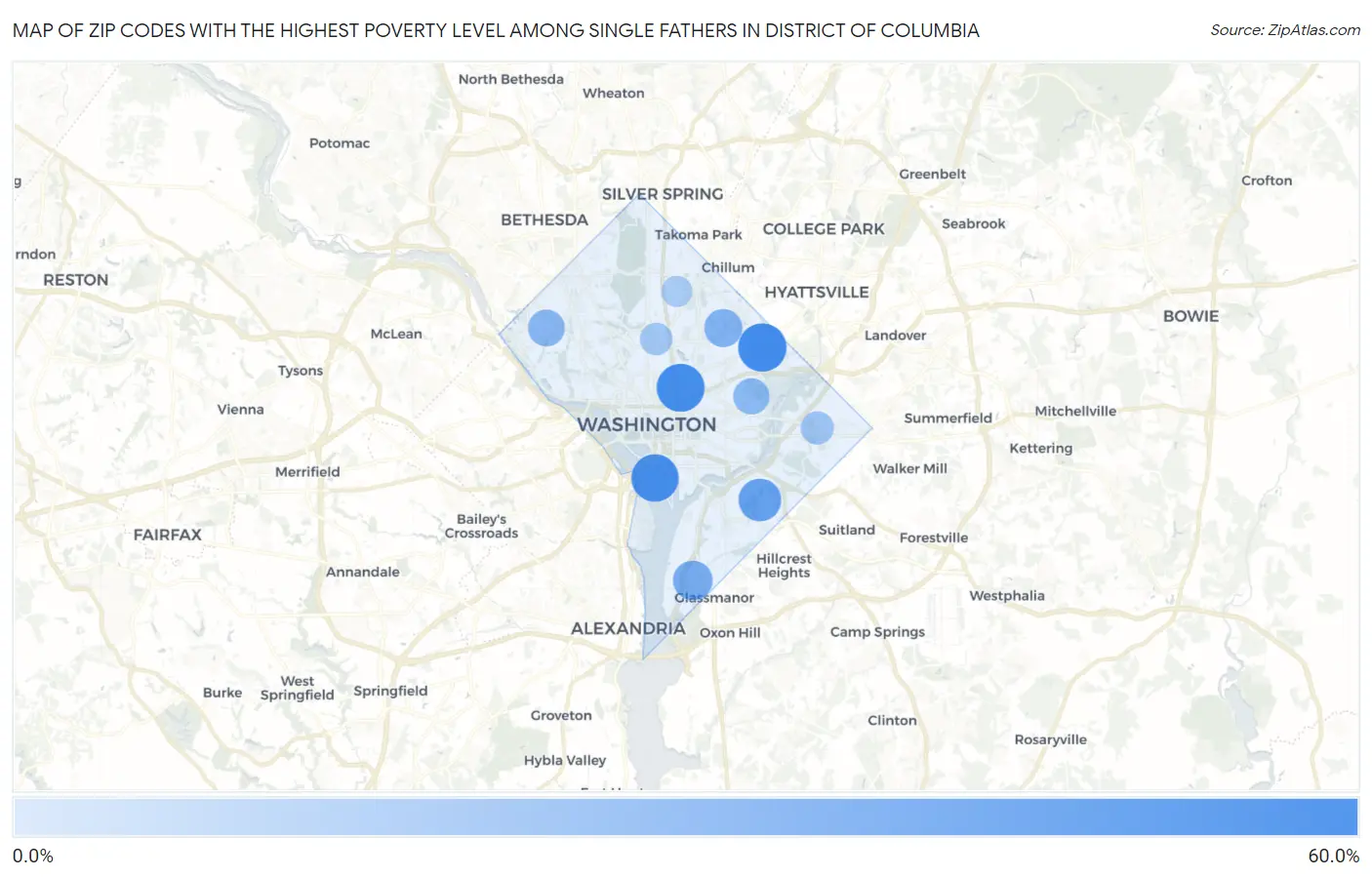 Zip Codes with the Highest Poverty Level Among Single Fathers in District Of Columbia Map