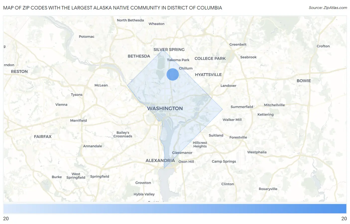 Zip Codes with the Largest Alaska Native Community in District Of Columbia Map