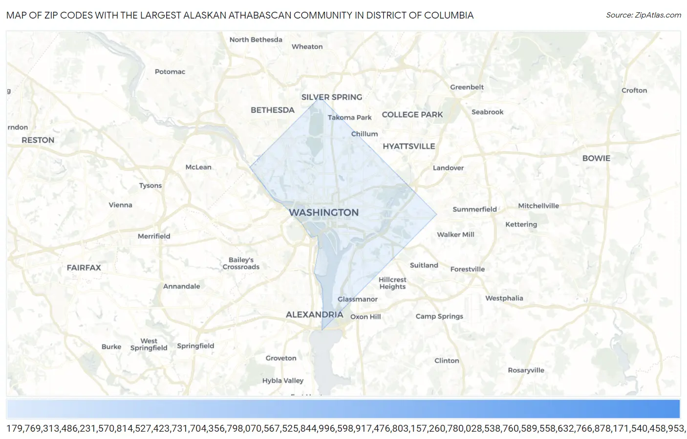 Zip Codes with the Largest Alaskan Athabascan Community in District Of Columbia Map