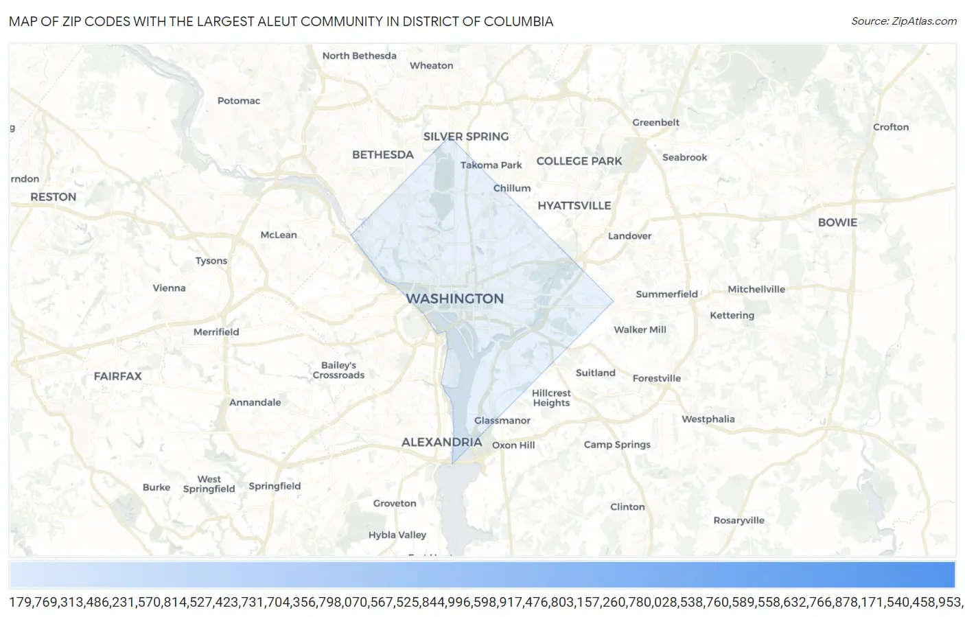 Zip Codes with the Largest Aleut Community in District Of Columbia Map