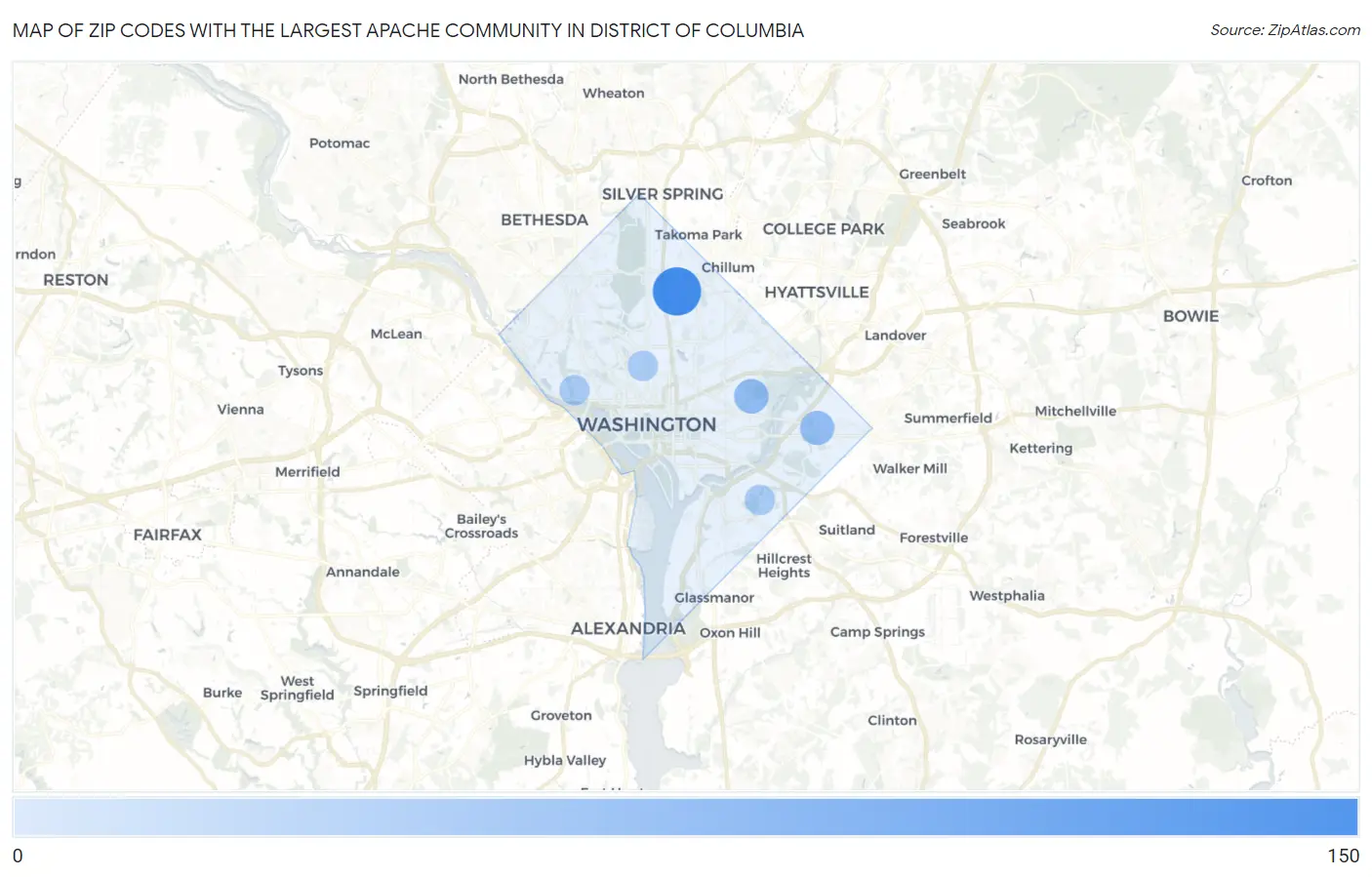 Zip Codes with the Largest Apache Community in District Of Columbia Map