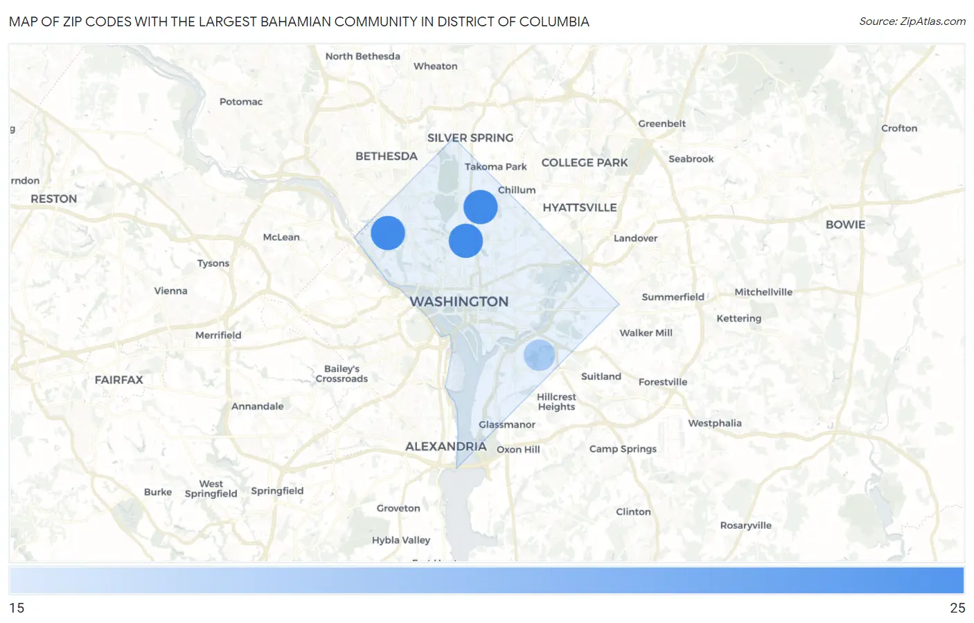 Zip Codes with the Largest Bahamian Community in District Of Columbia Map
