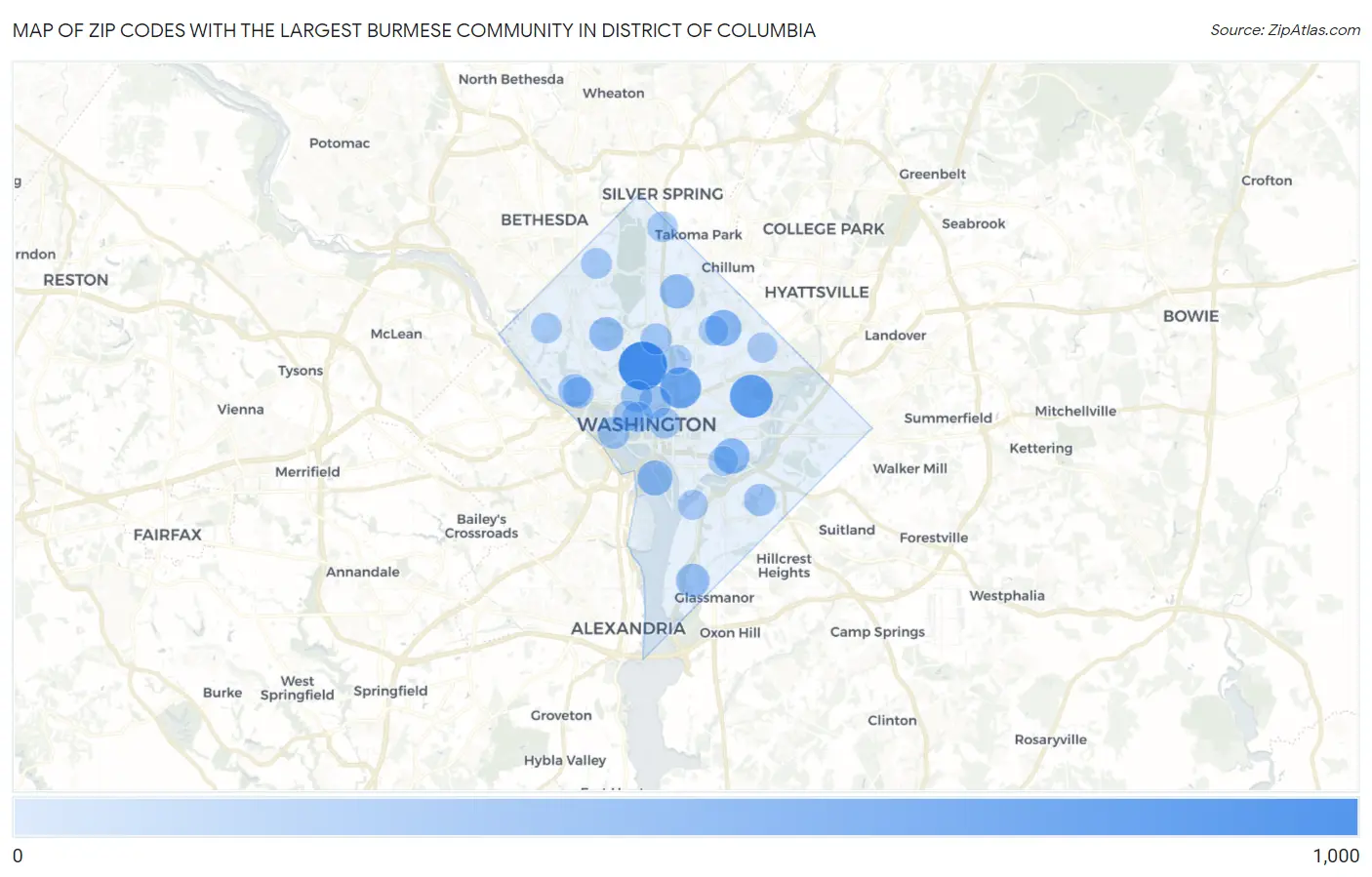 Zip Codes with the Largest Burmese Community in District Of Columbia Map
