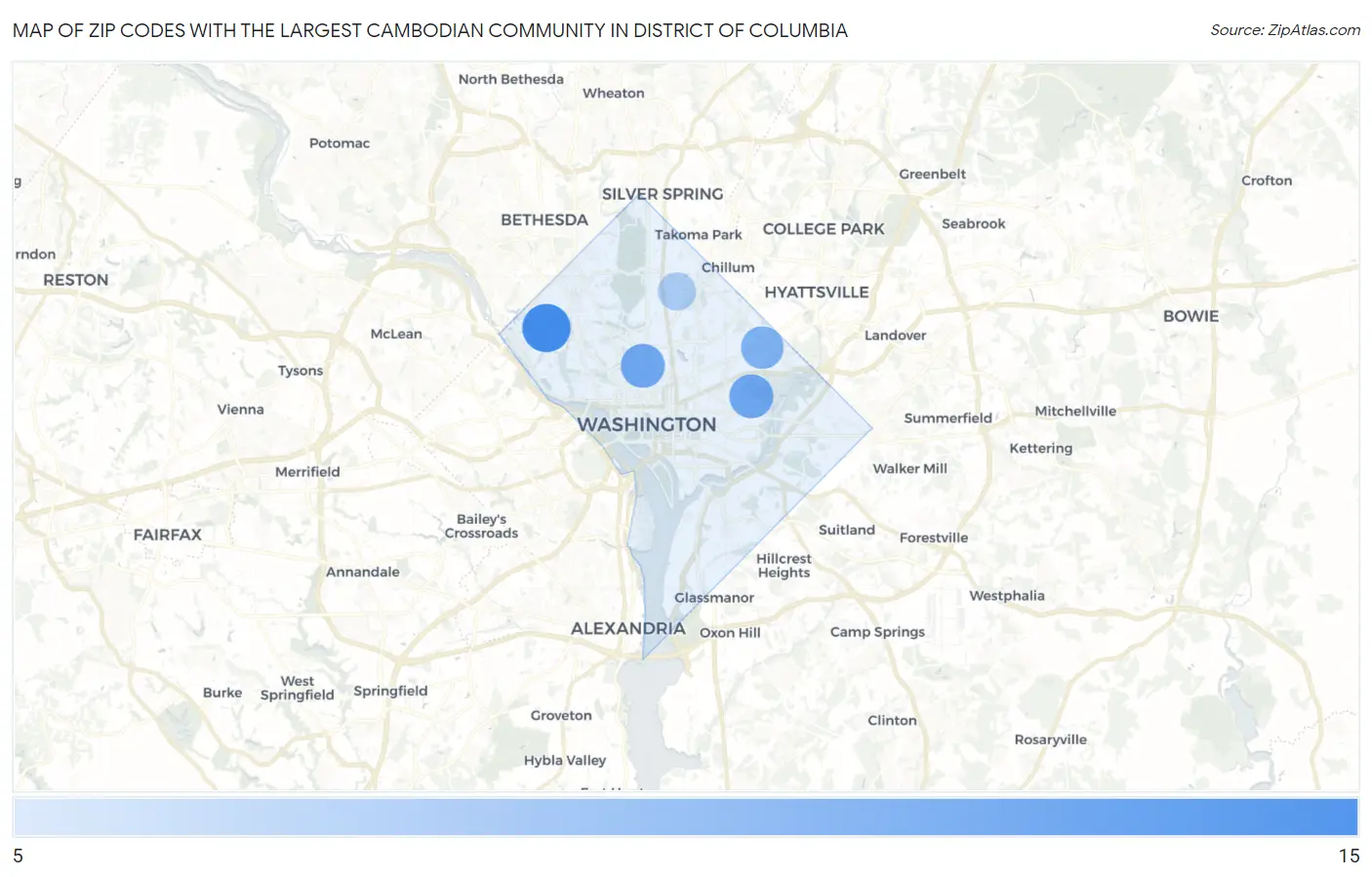 Zip Codes with the Largest Cambodian Community in District Of Columbia Map
