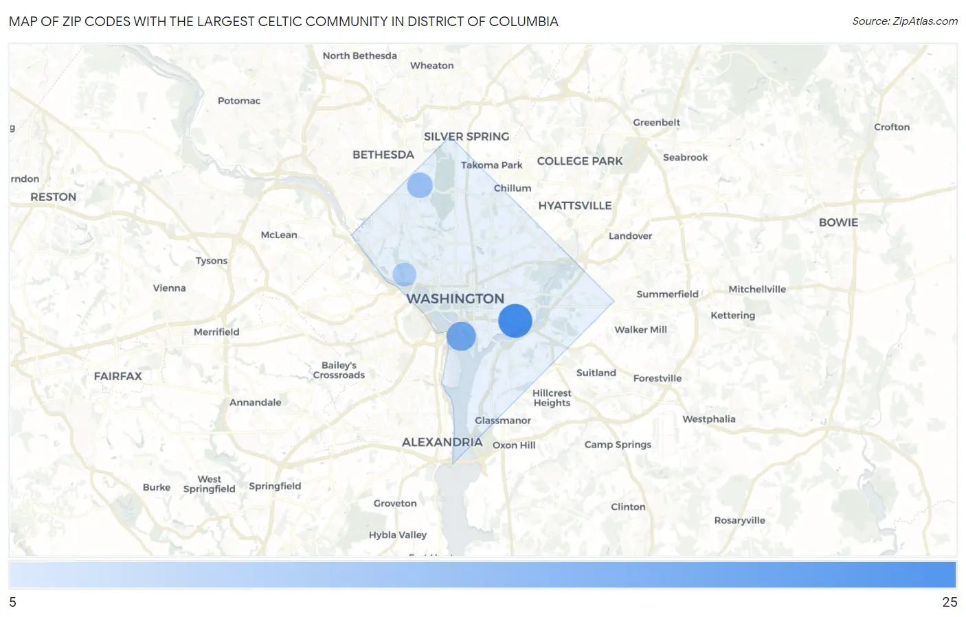 Zip Codes with the Largest Celtic Community in District Of Columbia Map