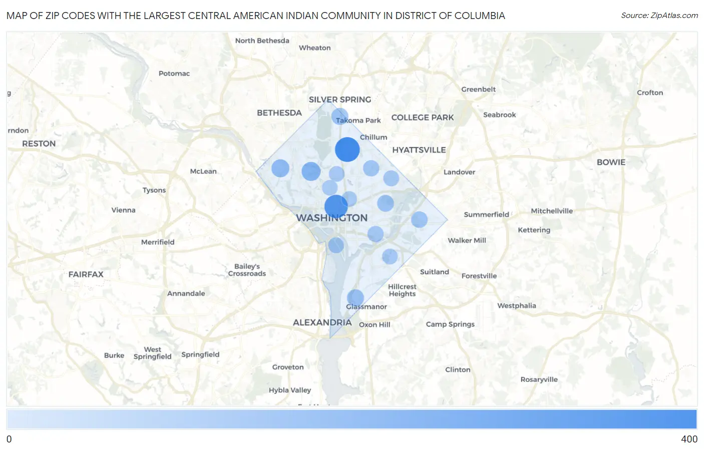 Zip Codes with the Largest Central American Indian Community in District Of Columbia Map