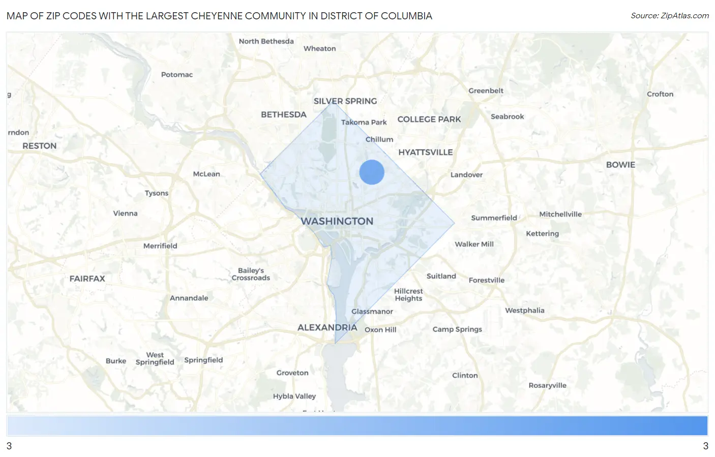 Zip Codes with the Largest Cheyenne Community in District Of Columbia Map