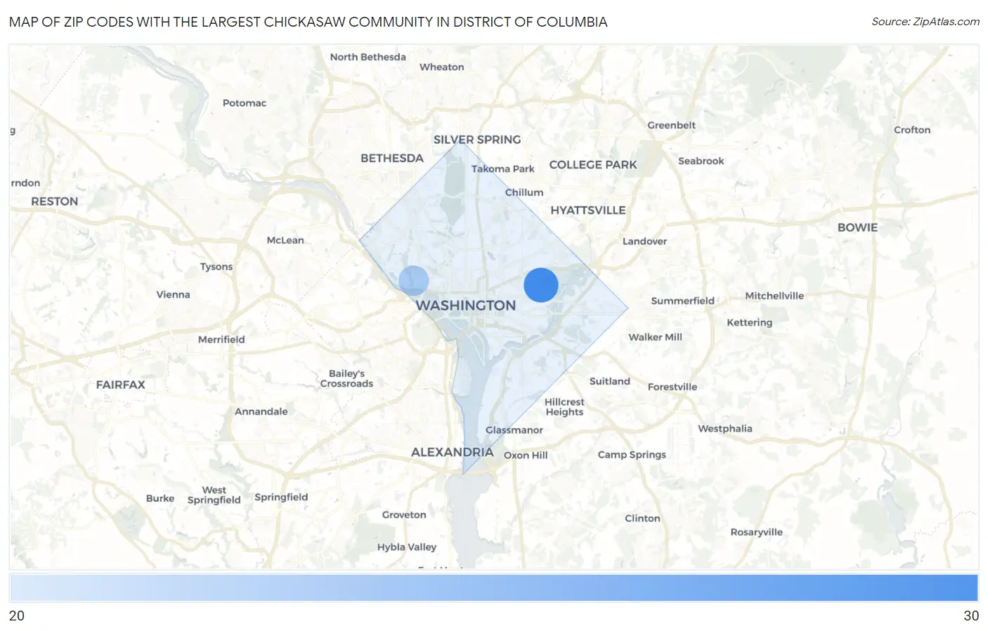 Zip Codes with the Largest Chickasaw Community in District Of Columbia Map