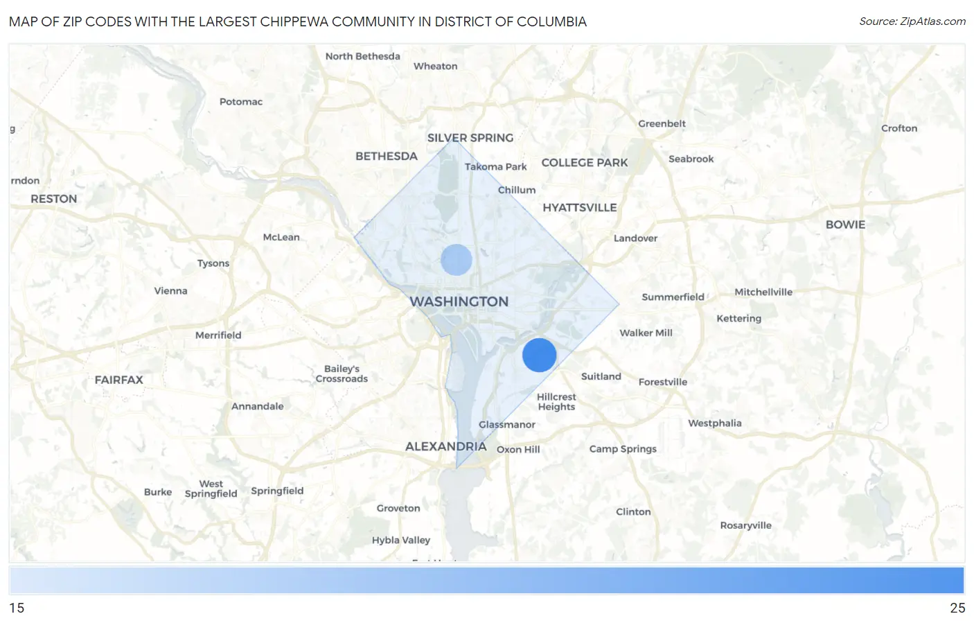 Zip Codes with the Largest Chippewa Community in District Of Columbia Map