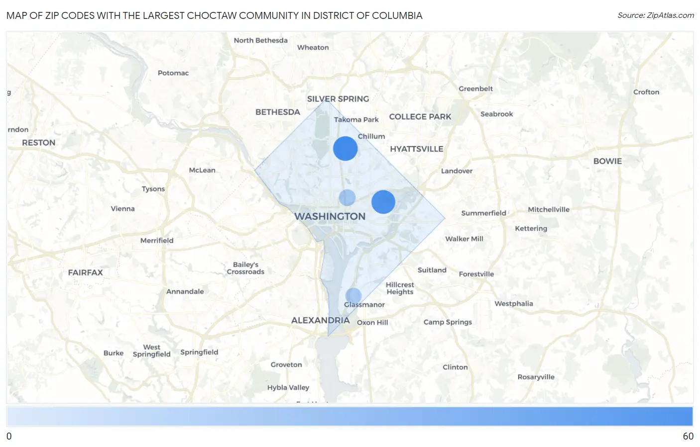 Zip Codes with the Largest Choctaw Community in District Of Columbia Map