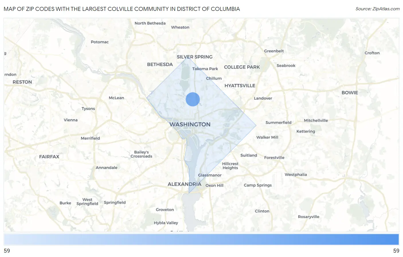 Zip Codes with the Largest Colville Community in District Of Columbia Map