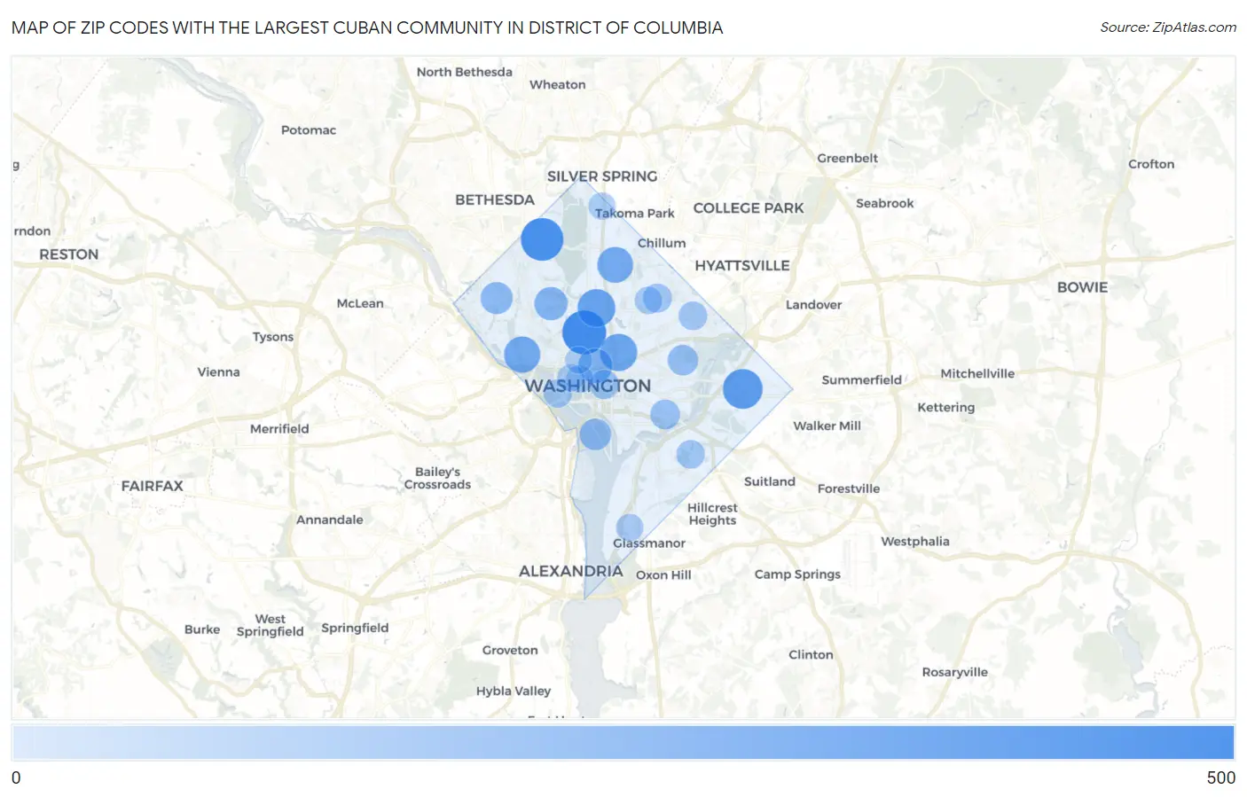 Zip Codes with the Largest Cuban Community in District Of Columbia Map